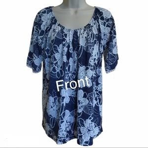 SJS White Lace on blue peasant top. 1X